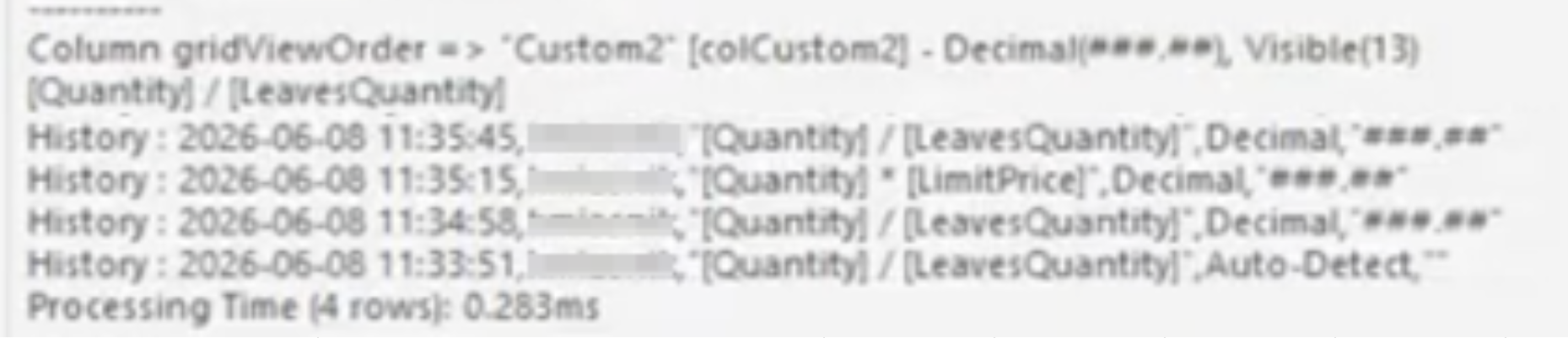 Users of custom columns in the .NET Trading Front End can now track the history of changes made to custom column expressions in their workspace layout. Every change to a custom column expression, data type, and format is logged to the workspace with a timestamp and the ID of the user that made the change. This functionality provides internal support teams with a clear trail to troubleshoot workspace custom column discrepancies or recently introduced problems in complex, multi-user trading environments.
