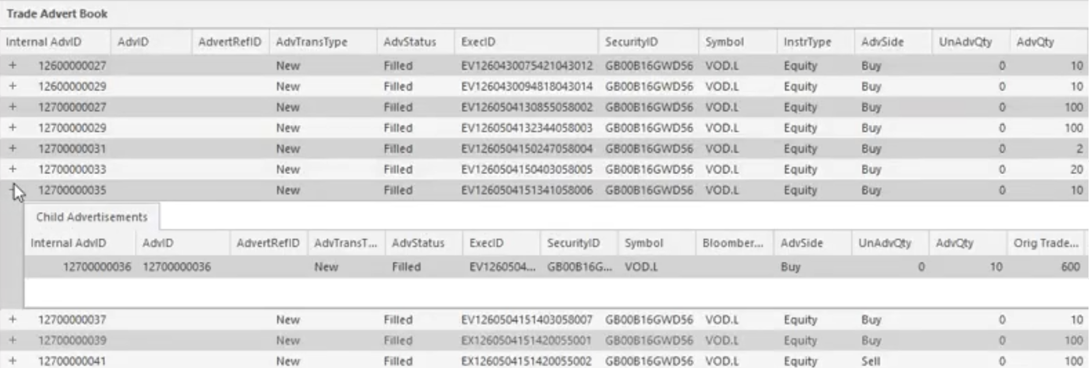 A new unified view to monitor and track external trade advertisements directly within the trading front end. The system updates these advertisements in real-time, facilitating rapid advertising of trading activity.