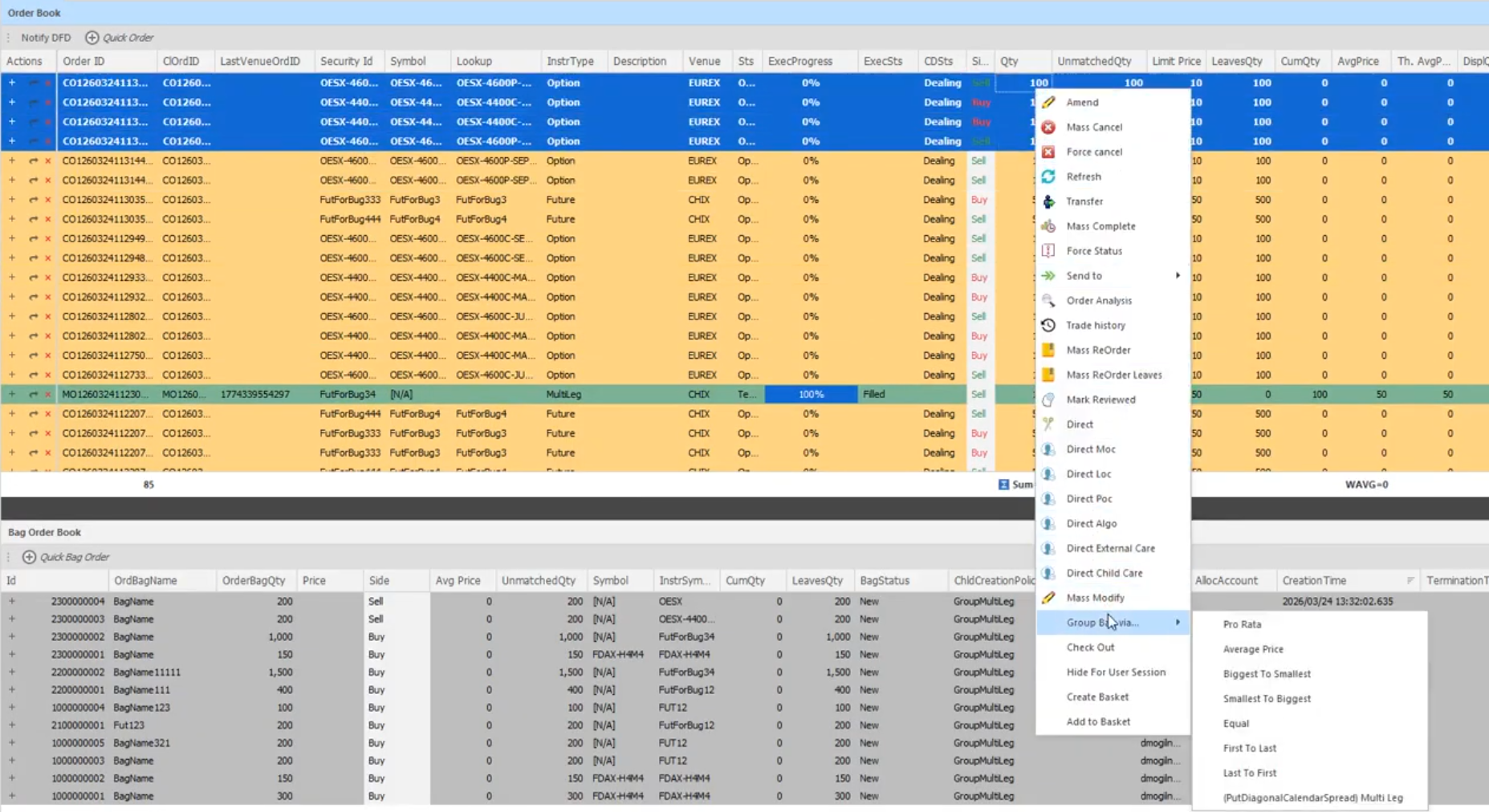 Select Multiple Orders To Quickly Create Multi-Leg Bag Orders
